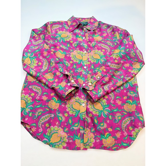 Lauren Ralph Lauren Tops - Lauren Ralph Lauren Silk Paisley Button Up Shirt Pink Floral Blouse Womens S